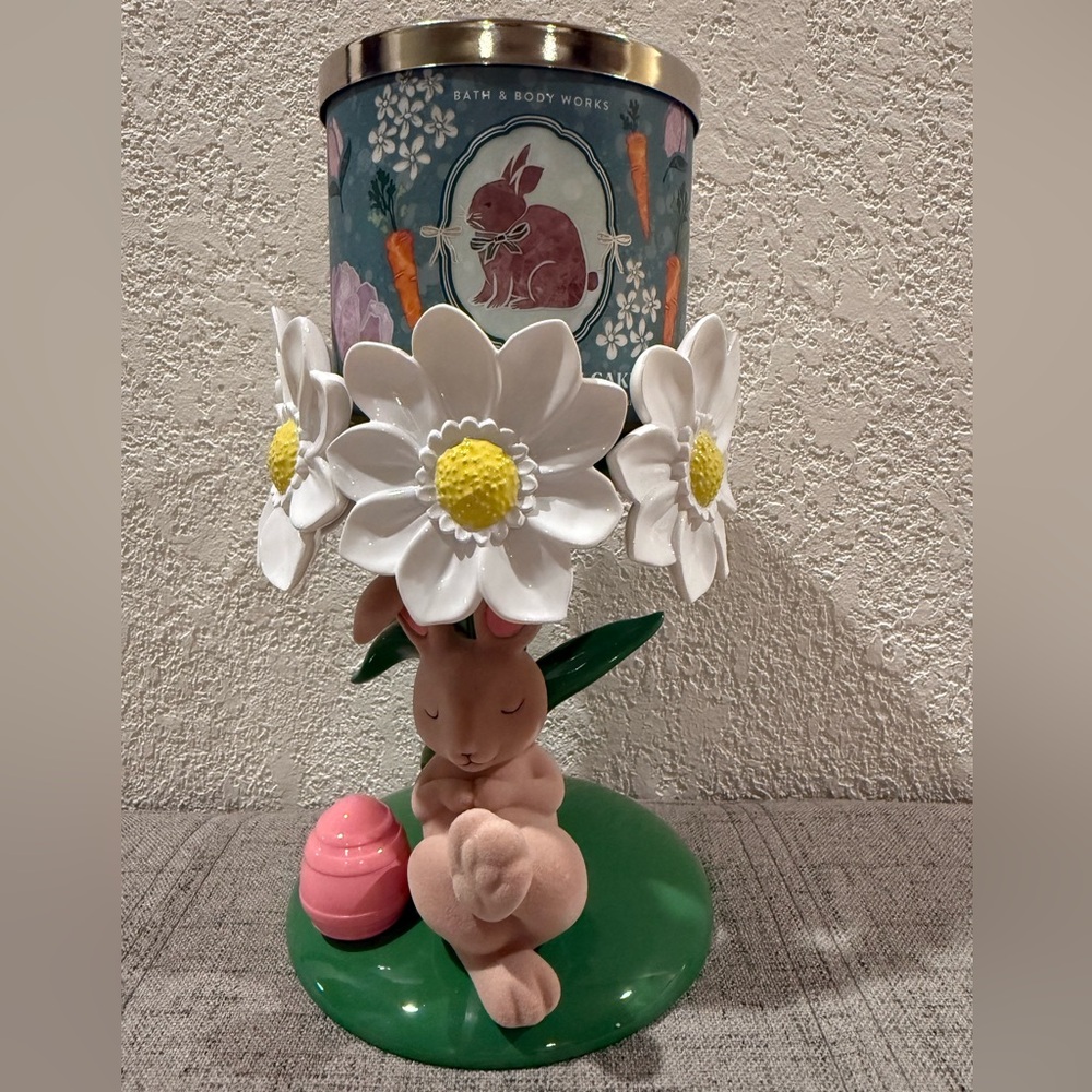 Easter Floral Bunny Candle Holder With Candle NWT